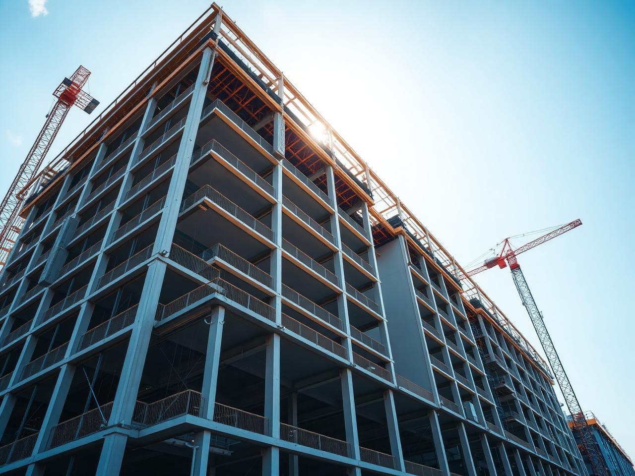 Estrutura metálica de edifício residencial em construção off-site